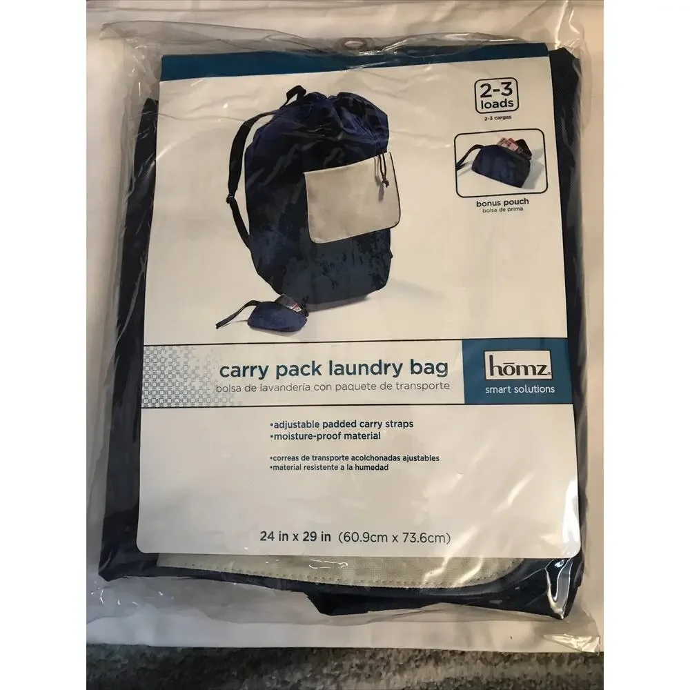 HOMZ Backpack Carry Pack Laundry Bag Blue 24x29 Inch with Pouch New